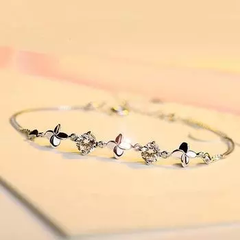 S925 Серебряный корейский стиль Клевер Су Синь Цветы Браслет Женский Браслет Ювелирные Изделия 925 белый