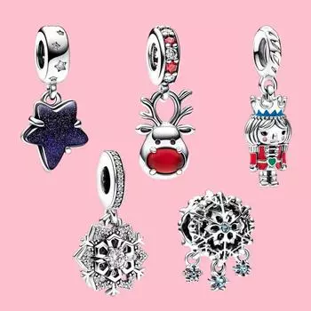 S925 Серебряный Красный Нос Олень Муранский Кулон Подходит Для Пар Браслет Ожерелье Ювелирные Изделия Подарок DIY Изготовление