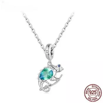 S925 Серебряный кулон-хамелеон, ожерелье с синим кристаллом, цепочка на шею для женщин, подарок на день рождения, ювелирные украшения 45cm
