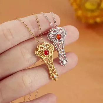 S925 Серебряный кулон Ruyi для женщин, полое новое китайское этническое ожерелье с инкрустацией из агата, подвеска, аксессуары для подвески, мода 925 Silver белого золота