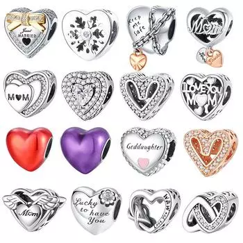 S925 Серебряный кулон Сердце Подвески Мама Снежинка Генеалогическое Дерево Бусины Подходит Оригинальный Браслет Ювелирные Изделия Подарки Для Женщин