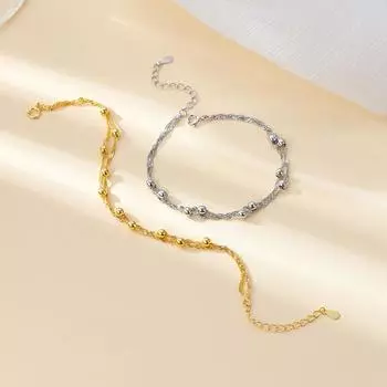 S925 Серебряный модный простой универсальный круглый браслет из бисера женский нишевый дизайн из бисера ручные украшения Adjustable size