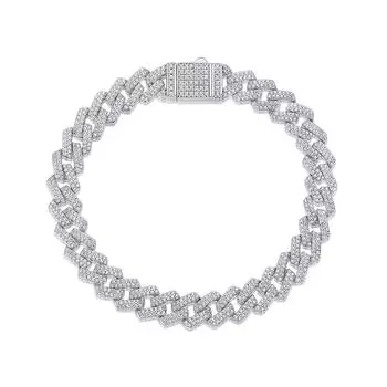 S925 Серебряный Муассанит Роскошный инкрустированный браслет шириной 10 мм Мужские украшения в стиле хип-хоп 17cm