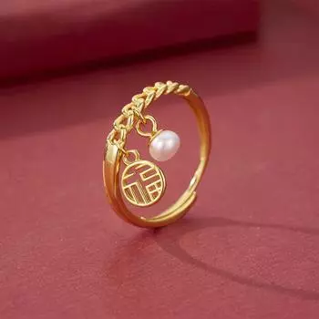 S925 Серебряный Натуральный Жемчуг Fu Brand Cross Ring Женское Модное Индивидуальное Кольцо INS Wind Fortune Женское Модное Кольцо adjustable opening белого золота