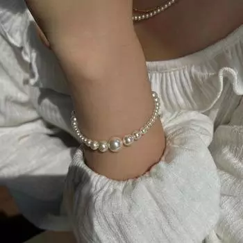 S925 серебряный позитивный круглый браслет с сильным светлым жемчугом для девочек