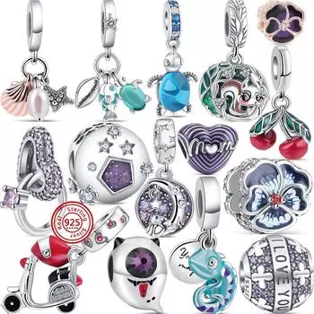 S925 Серебряный Призрак Фиолетовый Сердце Цветок Красный Вишня Синий Хамелеон Бусины Подходит Оригинальный Браслет Подвески Женские Ювелирные Изделия DIY Подарок