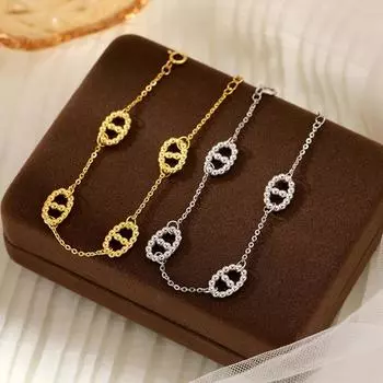 S925 Серебряный простой браслет в стиле Ins, браслет со свиным носом, нишевый дизайн, японская геометрическая цепочка на ключицы, тренд Adjustable size