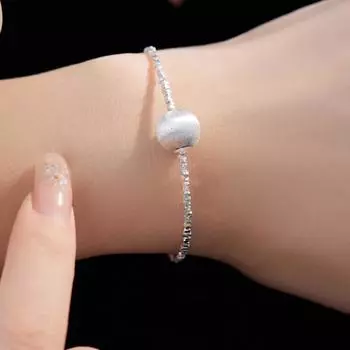 S925 Серебряный простой сломанный серебряный браслет Холодный стиль Нишевый дизайн Сломанный серебряный матовый браслет из бисера Adjustable size