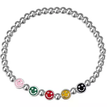 S925 Серебряный Радужный браслет из бисера для девочек, летний дизайн Ins Niche, красочный медведь, смайлик, ювелирные изделия для рук BRS31813CM
