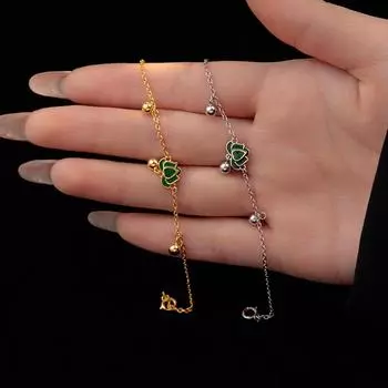 S925 Серебряный Ретро Эпоксидный Зеленый Лотос Серебряный Браслет Из Бисера женский удачи Лотос Литературные Ручные Ювелирные Изделия Подарок Новый Adjustable size