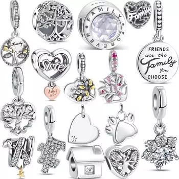 S925 Серебряный Семейный Домик на Дереве Счастье Пара Бусины Подходит Оригинальные Подвески Браслет Европа Женщины Изящные Ювелирные Изделия DIY Оптовая Продажа