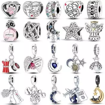 S925 Серебряный Шарм Звезда Луна Светлячок Путешествие Сердце Подвеска Подходит Оригинальные Бусы Изготовление Модных Женских Ювелирных Изделий Висячие Подвески