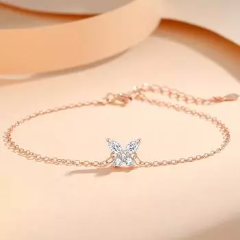 S925 Серебряный сверкающий бриллиант Маленький браслет-бабочка для женщин Корейский стиль Легкий роскошный маленький зверек Полный бриллиант, инкрустированный цирконием, ручные украшения Adjustable size