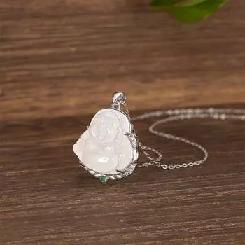 S925 серебряный светлый роскошный натуральный белый халцедон Майтрейя Будда ожерелье женский Будда мужской кулон изысканная цепочка на ключицу из сверкающего циркония 925 Silver