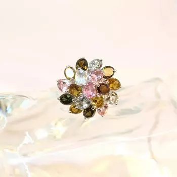 S925 серебряный светлый роскошный тренд Роскошное натуральное разноцветное турмалиновое кольцо для женщин Помолвка и Банкет и годовщина одежда подарок US RING SIZE:6# разноцветный