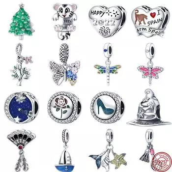 S925 Серебряный веер с перьями Парусник Красочные Бабочка Стрекоза Ракета Испания Бусины подходят оригинальные подвески браслет DIY ювелирные изделия CHINA