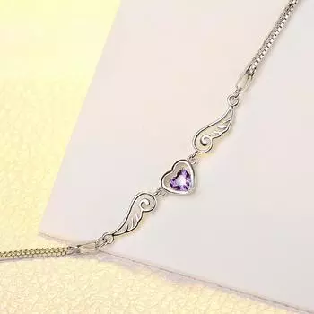 S925 Серебряный браслет Модный браслет с кристаллами Корейский стиль Женский браслет с крыльями ангела Украшение