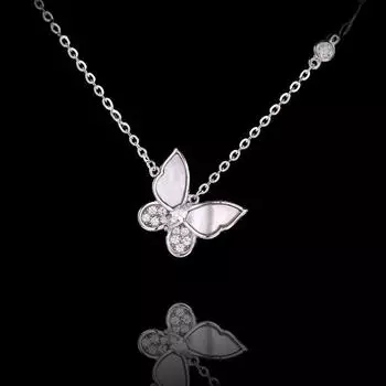 S925 Silver Butterfly & Mother-of-Pearl Necklace - Valentine s Day Gift AC-810BB платиновый
