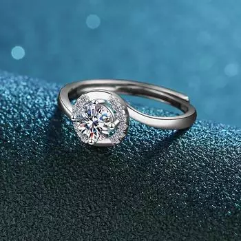 Кольцо-сумка круглой формы из серебра 925 пробы, женское простое кольцо с бриллиантом 50 пунктов на четырех крапанах, кольцо с открытой шинкой opening adjustable