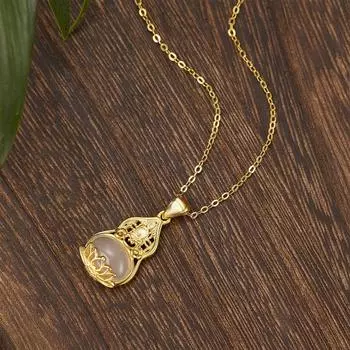 S925 Silver Court Fashion Wind Fulu Necklace Women s Gourd Pendant White Agate Chalcedony Necklace Accessories 925 Silver белого золота