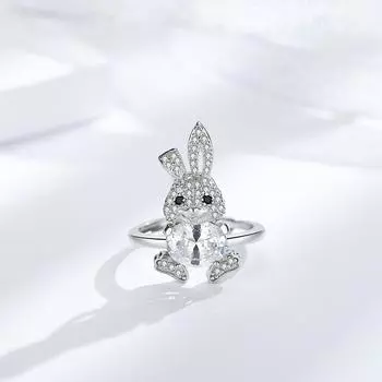 Кольцо с милым кроликом из серебра S925 пробы, кольцо с милым кроликом из аквамарина Guochao, кольцо с мультяшным кроликом opening adjustable