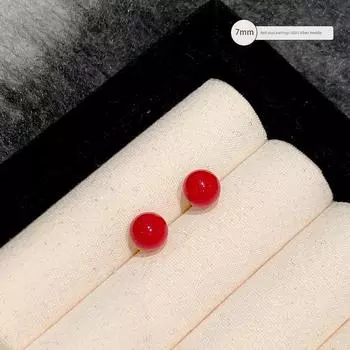 S925 Silver Earrings Women s Red Bean-Shaped Stud Earrings 2024 New Arrival Best Selling Unique Earrings Earrings New Year Ear Rings 7mm red pea earrings-s925 Silver Needle