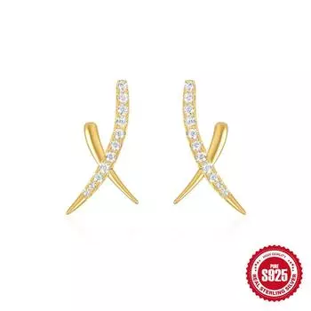 S925 Silver Flash Diamond Cross Earrings Women S Premium Sense Niche Personality Earrings Simple Temperament Earrings 925 Silver