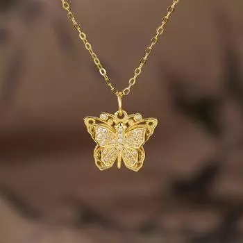 S925 silver flower silk full diamond butterfly necklace women s diamond-encrusted butterfly pendant for girlfriend collarbone chain jewelry 925 Silver белого золота