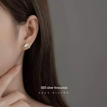 S925 Silver Geometric Tassel Earrings with Micro-Inlaid Zircon – Versatile, Personalized, and Trendy for Women ES2302, Silver with platinum plating серебряный