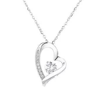 S925 Silver Heart Zircon Necklace, Classic Heart-Shaped Pendant, Sterling Silver Clavicle Chain 925 Silver