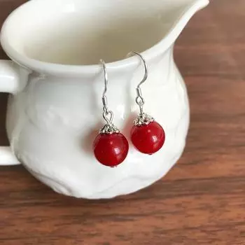 S925 silver hook natural crystal agate round bead earrings femininity earrings simple retro versatile earrings