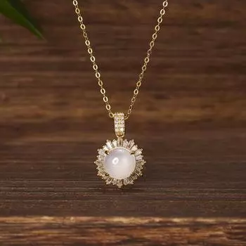S925 silver ice-through round agate necklace women push square zircon fashion style summer new collarbone chain jewelry 925 Silver белого золота