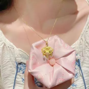 S925 silver koi lock Shili Hongzhuang necklace silver-plated pendant gradual change Epoxy pendant bead collarbone chain 925 silver