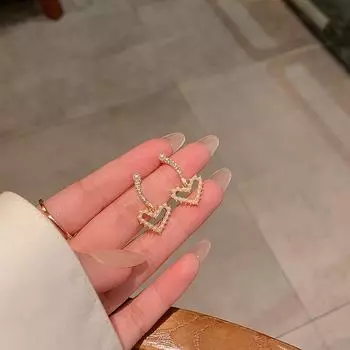 S925 Silver Love Pearl Zircon Earrings - Light Luxury, Versatile Korean Style золотой