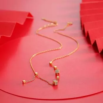 S925 silver micro-diamond geometric small square fringe sweet sugar cube necklace women s versatile collarbone chain does not fade accessories 925 silver золотой
