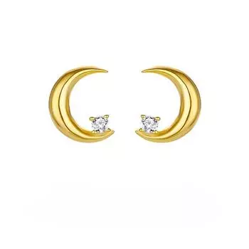 S925 Silver Moon Stud Earrings Fashion Light Luxury 18K Gold Earrings Ins Minimalist Smooth Diamond Earrings 925 Silver