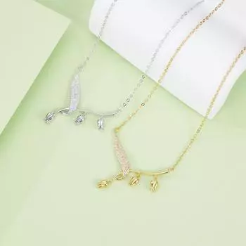 S925 Silver Necklace Lily of the Valley Necklace Women s Light Luxury Niche Fashion Flower Premium Clavicle Chain Summer 925 Silver белого золота