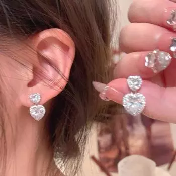 Изысканные серьги-гвоздики в форме сердца из серебра 925 пробы с нежным цирконом для женщин, универсальные, с темпераментом, в виде персикового сердца и текучей линии