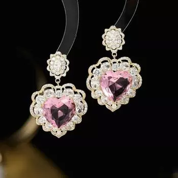 S925 silver needle micro-inlaid zircon heavy industry earrings, banquet celebrity temperament earrings, tide French love-shaped earrings зелёный