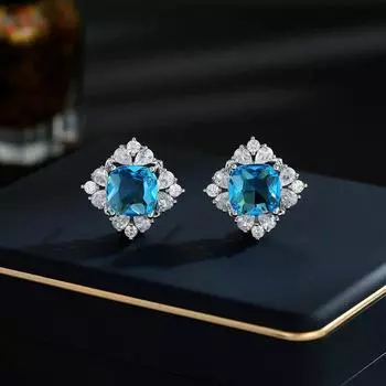 S925 silver needle niche design earrings bright zircon light luxury high-end geometric simple square stud earrings