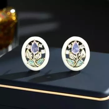 S925 silver needle niche temperament design earrings sweet and fresh temperament oval hollow drop glaze rose stud earrings чёрный