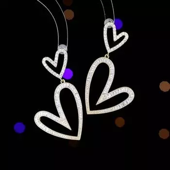 S925 silver needle personality exaggerated earrings temperament design sense zircon inlay hollow heart-to-heart earrings золотой