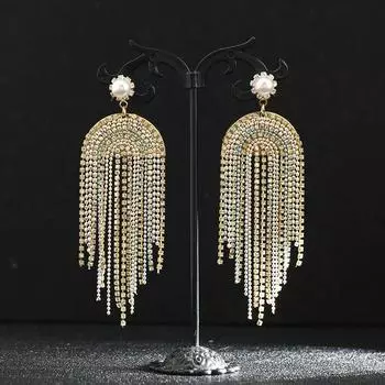 S925 silver needle rainbow crystal fringed stud earrings femininity high-end long earrings diamond-set light luxury personalized earrings