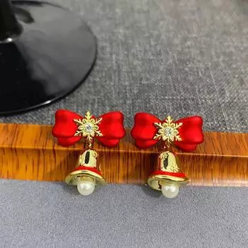 S925 Silver Needle Red Bow Pearl Earrings - Women s Autumn/Winter Style A1993 красный