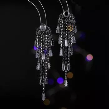 S925 silver needle super fairy temperament high-end zircon inlaid earrings long face thin fringed earrings серебряный