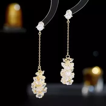 S925 Silver Needle Versatile Earrings Women s Light Luxury High-end Earrings Water Drop Zircon Fashion Long Fringed Earrings золотой