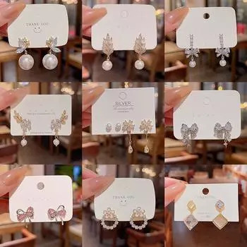 S925 Silver Needle Zircon Pearl Bow Earrings - High-End Retro Korean Design