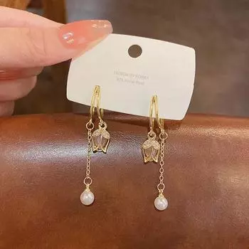 S925 Silver Pink Tulip Tassel Earrings - Fresh, Luxurious, High-End Flower Design E5199 золотой