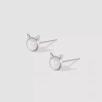 Серьги с серебряным покрытием S925, модные новые серьги из опала в Европе и США, уникальные милые серьги в виде котенка из опала
