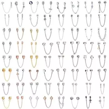 S925 silver plated heart-shaped butterfly safety chain pendant suitable for original bracelet DIY exquisite jewelry